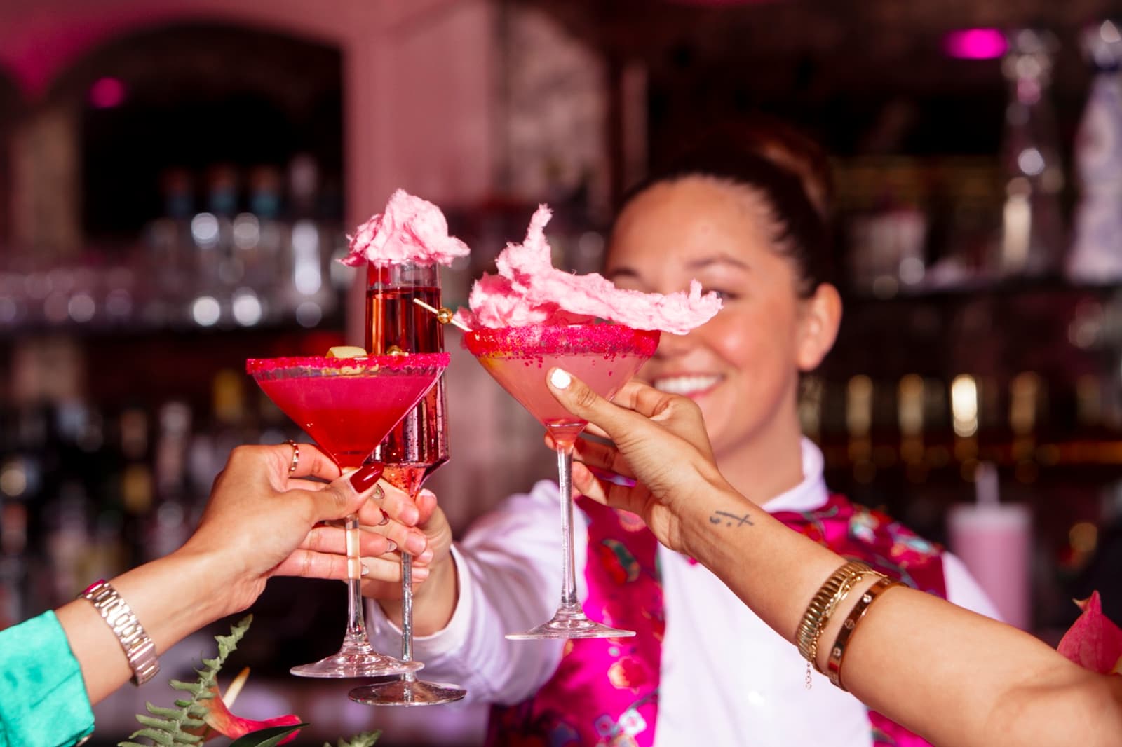 Cotton candy cocktails and a toast from the bar